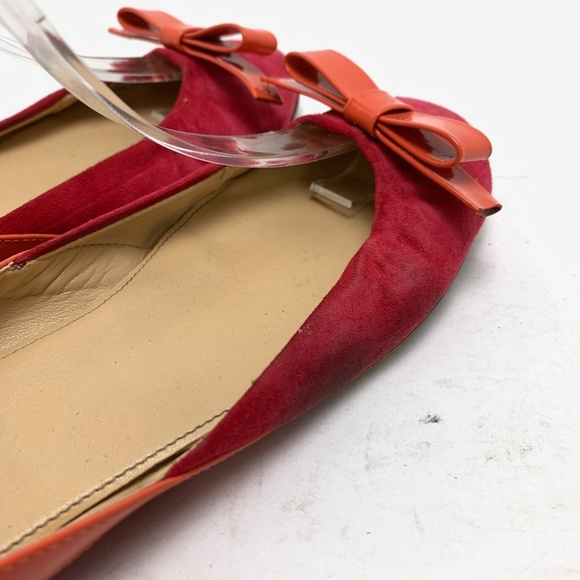 J CREW Made In ITALY Pink Orange Genuine Leather Suede Flats Bow Toe Shoes 6.5 - Picture 4 of 16